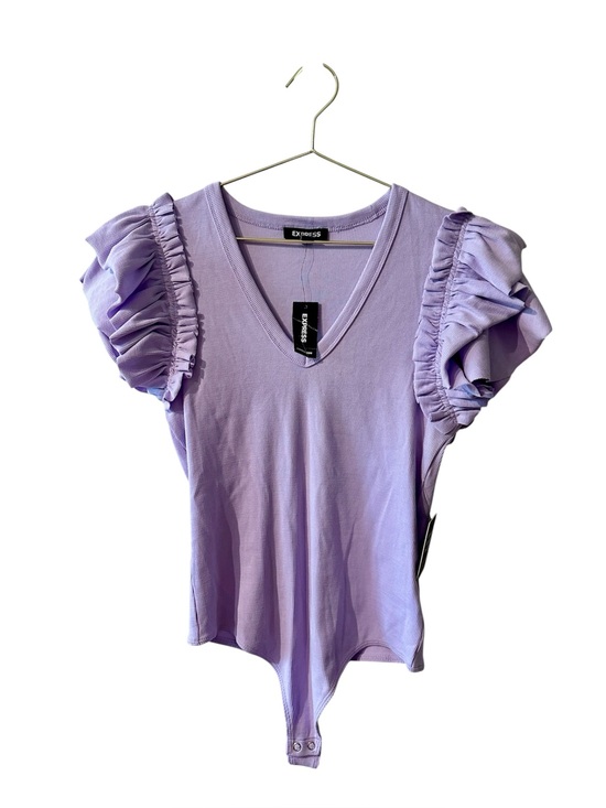 Express Tops - Express Ribbed V-Neck Ruffle Sleeve Bodysuit Lavender size Medium New with tag